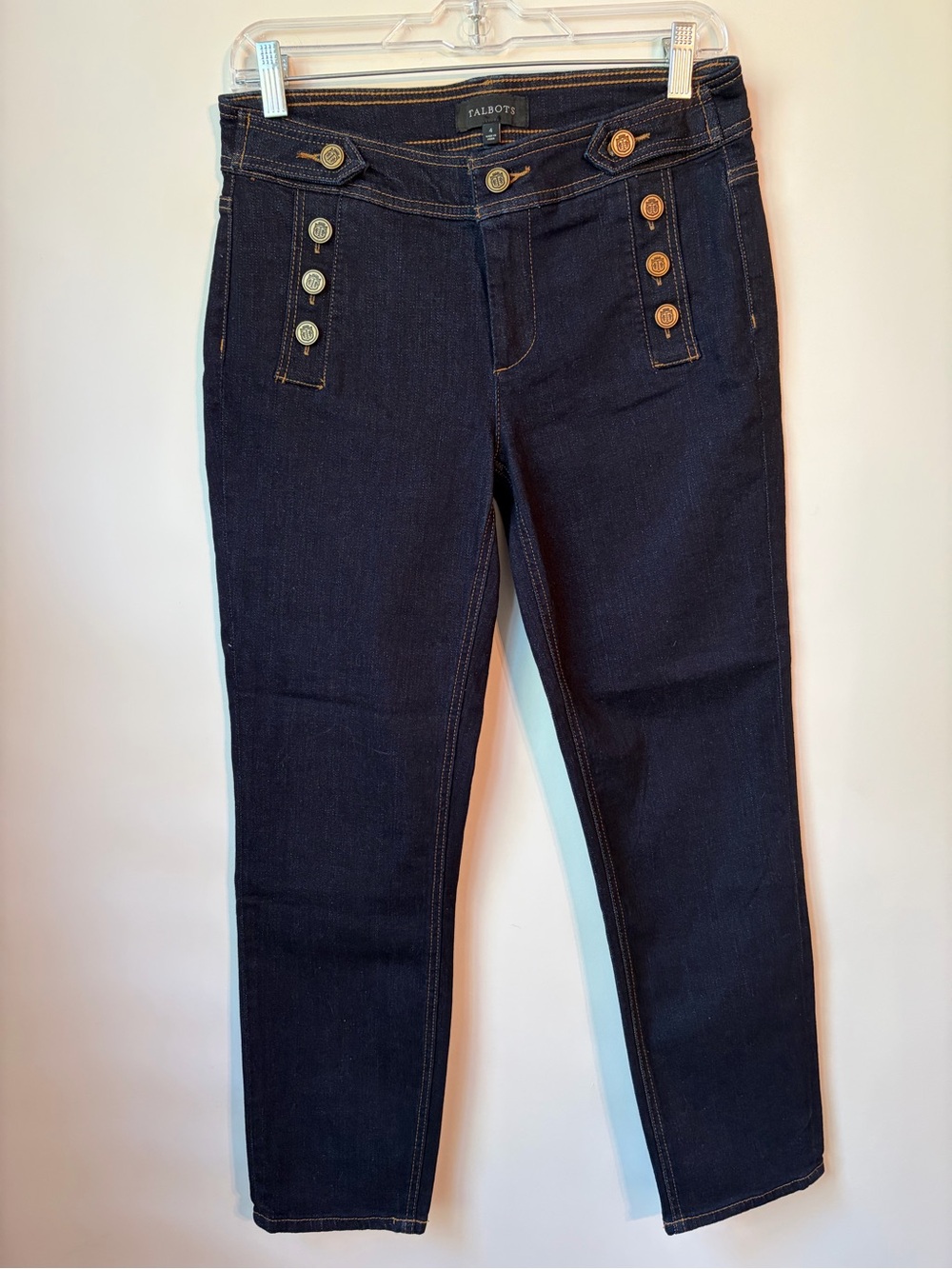 NWT Women’s Talbots Size 4 Sailor Buttoned Dark Wash Jeans Stretch